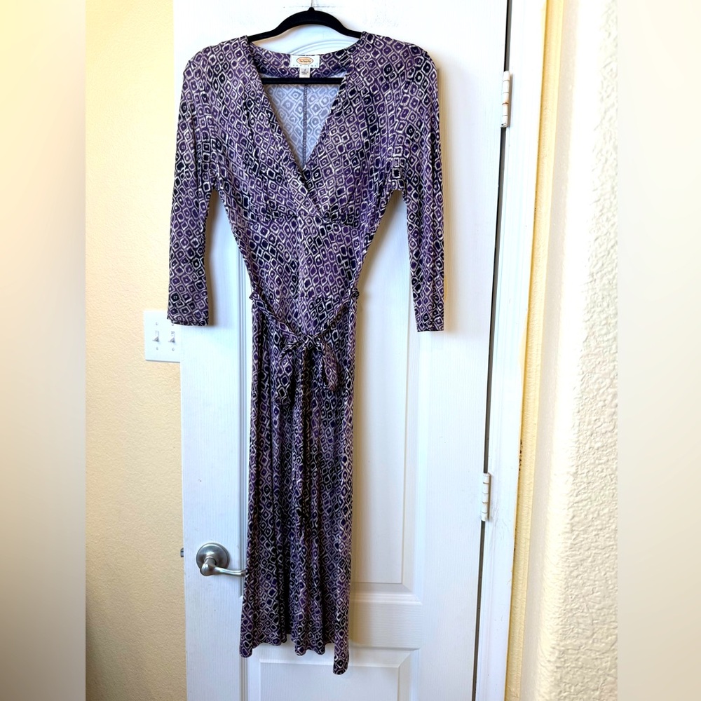 Talbots Purple Print Wrap Middy Dress Size 2